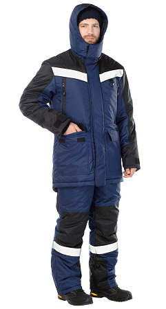 Зимний костюм мужской Авангард-Брансфилд с полукомбинезоном, синий с черным