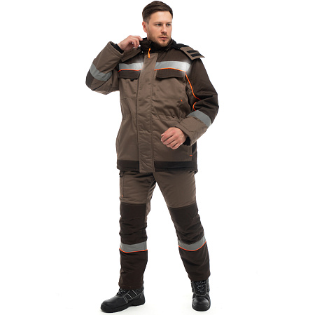 Зимний костюм мужской Эталон-Берген с брюками, бежевый с т. коричневым