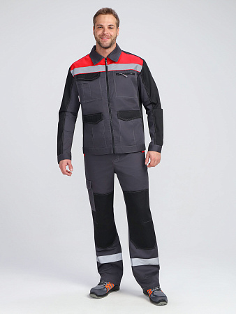 Летний костюм мужской ProfLineBase-1 с брюками, темно-серый с черным и красным Летний костюм мужской ProfLineBase-1 с брюками, темно-серый с черным и красным