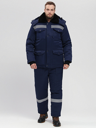 Зимний костюм мужской Факел-Мастер-Ультра с полукомбинезоном, из смесевой ткани, темно-синий