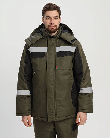 Зимний костюм мужской Факел-Вектрон-2 с полукомбинезоном, хаки с черным