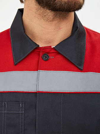 Летний костюм мужской Факел-Лигор-2 Премиум с СОП с полукомбинезоном, темно-серый с красным 