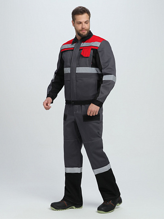 Летний костюм мужской Факел-Виват-1 Премиум с брюками, серый с черным и красным Летний костюм мужской Факел-Виват-1 Премиум с брюками, серый с черным и красным