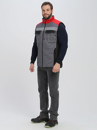 Зимний жилет мужской Факел-Вектрон смесовая ткань, темно-серый с красным