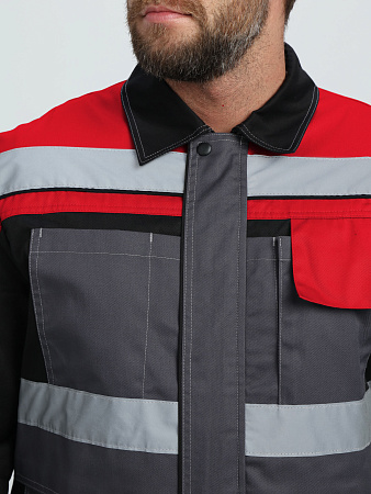 Летний костюм мужской Факел-Виват-1 Премиум с брюками, серый с черным и красным Летний костюм мужской Факел-Виват-1 Премиум с брюками, серый с черным и красным