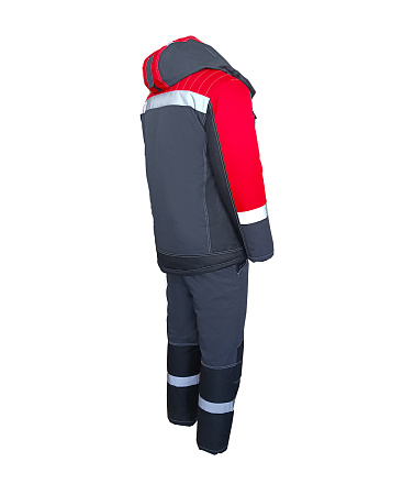 Зимний костюм мужской Эталон-Юкон Мембрана с полукомбинезоном, темно-серый с черным и красным Зимний костюм мужской Эталон-Юкон Мембрана с полукомбинезоном, темно-серый с черным и красным