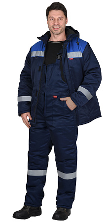 Зимний костюм мужской Сириус-Рост-Норд с полукомбинезоном, из смесовой ткани, т-синий с васильковым Зимний костюм мужской Сириус-Рост-Норд с полукомбинезоном, из смесовой ткани, т-синий с васильковым