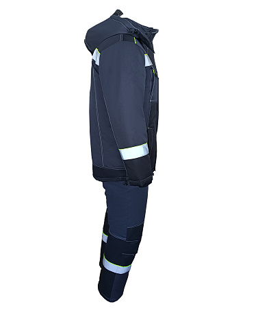 Зимний костюм мужской Эталон-Орегон-Мембрана с полукомбинезоном, темно-серый с черным  и лимонным