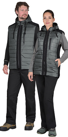 Зимний жилет универсальный Сириус-Урбан, из полиэстера, серый с черным Зимний жилет универсальный Сириус-Урбан, из полиэстера, серый с черным