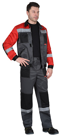 Летний костюм мужской Сириус-Лигор-2 с брюками,темно-серый с красным и черным