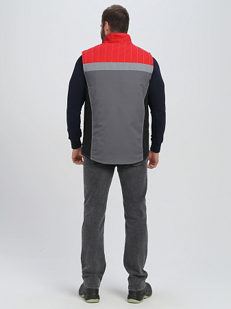 Зимний жилет мужской Факел-Вектрон смесовая ткань, темно-серый с красным