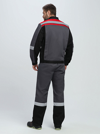 Летний костюм мужской Факел-Виват-1 Премиум с брюками, серый с черным и красным Летний костюм мужской Факел-Виват-1 Премиум с брюками, серый с черным и красным