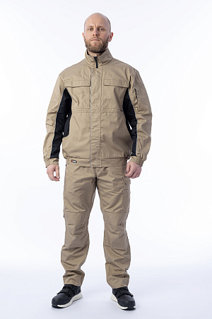 Летний костюм мужской Brodeks KS 201 + KS 301, бежевый с черным Летний костюм мужской Brodeks KS 201 + KS 301, бежевый с черным