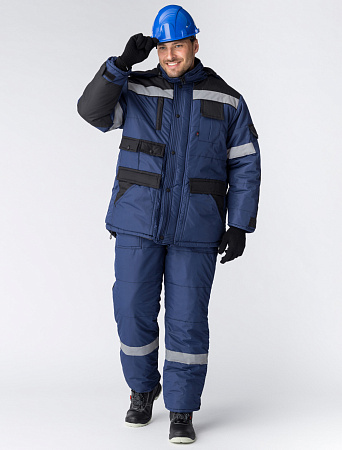 Зимний костюм мужской Факел-Беркорт с полукомбинезоном, темно-синий с черным