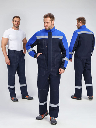 Летний костюм мужской Факел-Бриготек-1 с СОП с брюками, темно-синий с васильковым