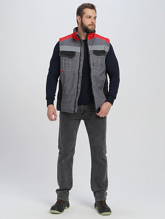 Зимний жилет мужской Факел-Вектрон смесовая ткань, темно-серый с красным