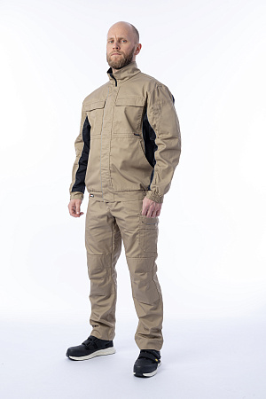 Летний костюм мужской Brodeks KS 201 + KS 301, бежевый с черным Летний костюм мужской Brodeks KS 201 + KS 301, бежевый с черным