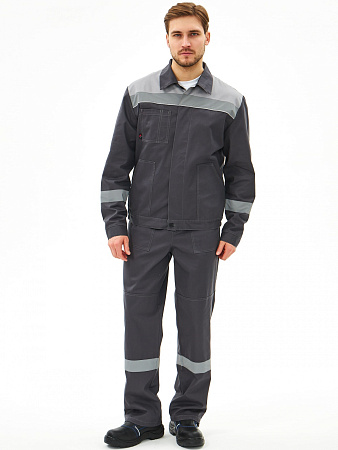Летний костюм мужской Факел-Липецк-2 с полукомбинезоном, темно-серый со светло-серым 