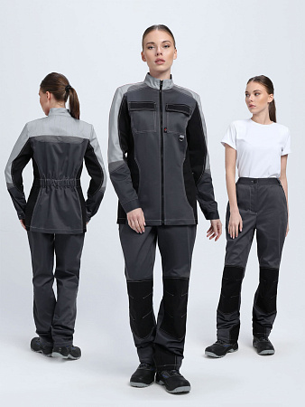 Летний костюм женский Факел-Вектрон-1 с брюками, темно-серый со светло-серым и черным