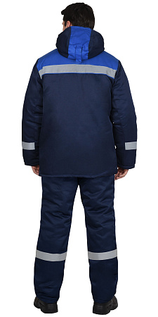 Зимний костюм мужской Сириус-Рост-Норд с полукомбинезоном, из смесовой ткани, т-синий с васильковым Зимний костюм мужской Сириус-Рост-Норд с полукомбинезоном, из смесовой ткани, т-синий с васильковым