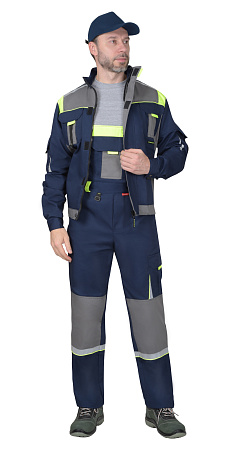 Летняя куртка мужская Сириус Стан, синяя со средне-серым и лимонной отделкой