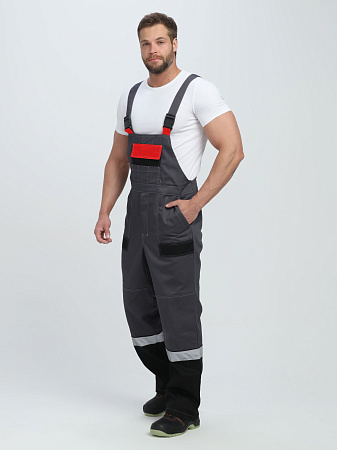 Летний костюм мужской Факел-Виват-2 Премиум с полукомбинезоном, серый с черным и красным Летний костюм мужской Факел-Виват-2 Премиум с полукомбинезоном, серый с черным и красным