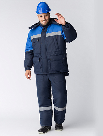 Зимний костюм мужской Факел-Баррик с полукомбинезоном, темно-синий с васильковым