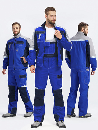 Летний костюм мужской Факел-Вектрон-2 с полукомбинезоном, васильковый с темно-синим и серым
