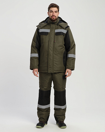 Зимний костюм мужской Факел-Вектрон-2 с полукомбинезоном, хаки с черным