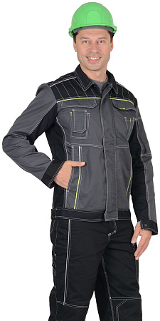 Летняя куртка мужская Сириус Престиж, темно-серая с лимонным кантом, из ткани Rodos  