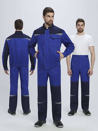 Летний костюм мужской Факел-Строй-1 с брюками, васильковый с темно-синим