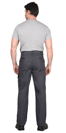 Летние брюки мужские Сириус-Ховард, из смесовой ткани, темно-серые с черной и лимонной отделкой