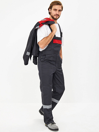 Летний костюм мужской Факел-Лигор-2 Премиум с СОП с полукомбинезоном, темно-серый с красным 