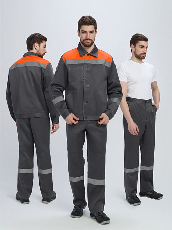 Летний костюм мужской Факел-Лигор-1 СОП, с брюками, темно-серый с оранжевым