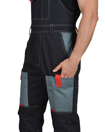 Летний костюм мужской Сириус-Фаворит с полукомбинезоном, из ткани Саржа, темно-серый с серым и красным