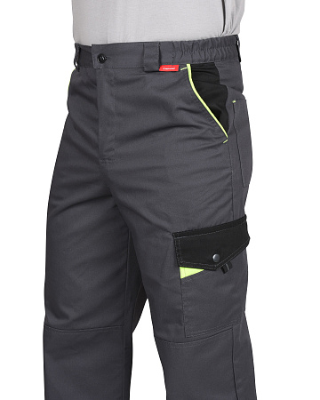 Летние брюки мужские Сириус-Ховард, из смесовой ткани, темно-серые с черной и лимонной отделкой