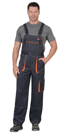 Летний полукомбинезон мужской Сириус-Crown, из смесовой ткани, темно-серый с оранжевым