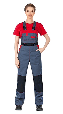 Летний полукомбинезон женский Восток-Сервис-Леди Спец, из смесовой ткани, серый с красным и черным Летний полукомбинезон женский Восток-Сервис-Леди Спец, из смесовой ткани, серый с красным и черным
