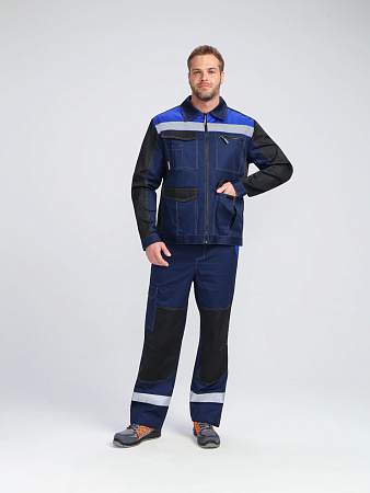 Летний костюм мужской ProfLineBase-2 с полукомбинезоном, темно-синий с черным и васильковым Летний костюм мужской ProfLineBase-2 с полукомбинезоном, темно-синий с черным и васильковым