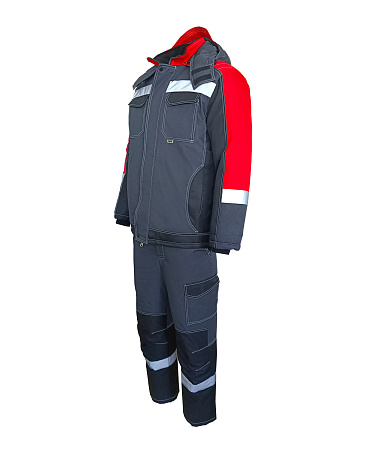 Зимний костюм мужской Эталон-Юкон Мембрана с полукомбинезоном, темно-серый с черным и красным Зимний костюм мужской Эталон-Юкон Мембрана с полукомбинезоном, темно-серый с черным и красным