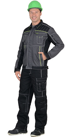 Летняя куртка мужская Сириус Престиж, темно-серая с лимонным кантом, из ткани Rodos  