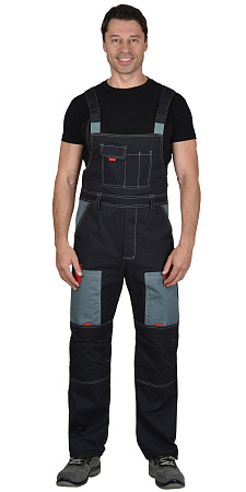 Летний костюм мужской Сириус-Фаворит с полукомбинезоном, из ткани Саржа, темно-серый с серым и красным