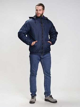 Демисезонная куртка мужская Факел-Бомбер- Люкс, с капюшлном, темно-синяя Демисезонная куртка мужская Факел-Бомбер- Люкс, с капюшлном, темно-синяя