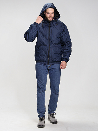 Демисезонная куртка мужская Факел-Бомбер- Люкс, с капюшлном, темно-синяя Демисезонная куртка мужская Факел-Бомбер- Люкс, с капюшлном, темно-синяя