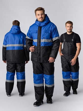 Зимний костюм мужской Факел-Мегрес-2, с полукомбинезоном, из ткани Оксфорд, васильковый с черным