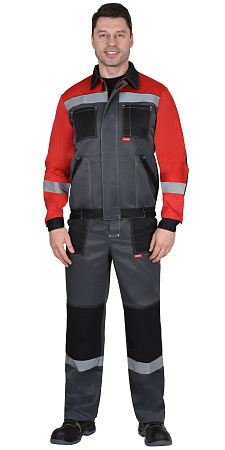 Летний костюм мужской Сириус-Лигор-2 с брюками,темно-серый с красным и черным