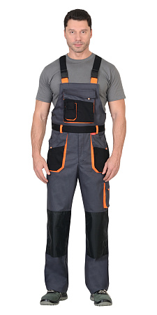 Летний полукомбинезон мужской Сириус-Манхеттен, из смесовой ткани, темно-серый с оранжевым и черным Летний полукомбинезон мужской Сириус-Манхеттен, из смесовой ткани, темно-серый с оранжевым и черным
