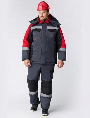 Зимний костюм мужской Факел-Вектрон-2 с полукомбинезоном, серый с черным и красным