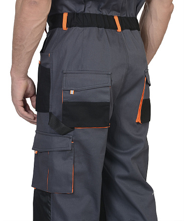 Летний полукомбинезон мужской Сириус-Манхеттен, из смесовой ткани, темно-серый с оранжевым и черным Летний полукомбинезон мужской Сириус-Манхеттен, из смесовой ткани, темно-серый с оранжевым и черным