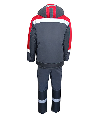 Зимний костюм мужской Эталон-Юкон Мембрана с полукомбинезоном, темно-серый с черным и красным Зимний костюм мужской Эталон-Юкон Мембрана с полукомбинезоном, темно-серый с черным и красным